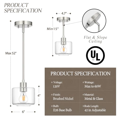 Brushed Nickel Pendant Lights Kitchen Island 2 Pack (2 Count)