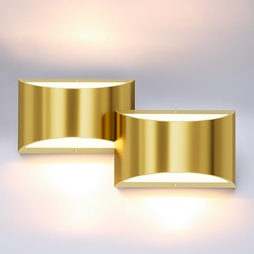 2 Pack Brushed Gold Wall Sconce Indoor Wall Lights Hardwired Up and Down Wall Mount Light for Living Room Bedroom Hallway Corridor Conservatory Warm White 3000K (2 Count)