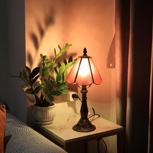 Tiffany Style Table Lamp Pink Diamond Stained Glass Lamp 14 Inch