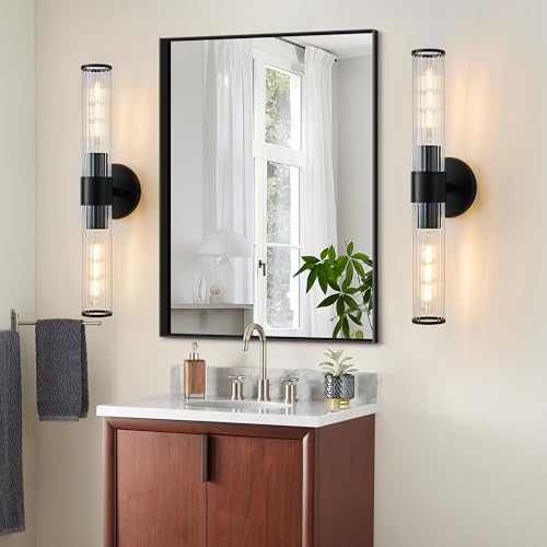 Hardwired Black Bathroom Vanity Light Threaded Glass Wall Sconce