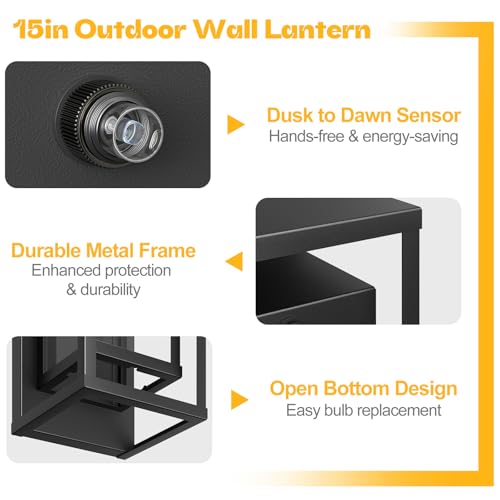 Dusk to Dawn Outdoor Wall Sconce Black Modern Exterior Lighting Fixture