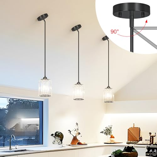 Black Kitchen Pendant Lights Over Island with Adjustable Rods (3 Count)