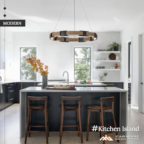 LED Ring Chandelier Dimmable Black Wood Chandeliers for Dining Room