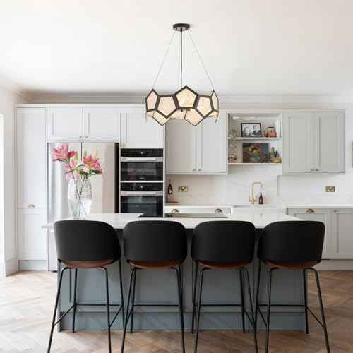 Black Modern Chandelier for Dining Room, 5-Light Glass Chandeliers for Bedroom, Drum Pendant Light Fixtures for Entryway Living Room Hallway Foyer