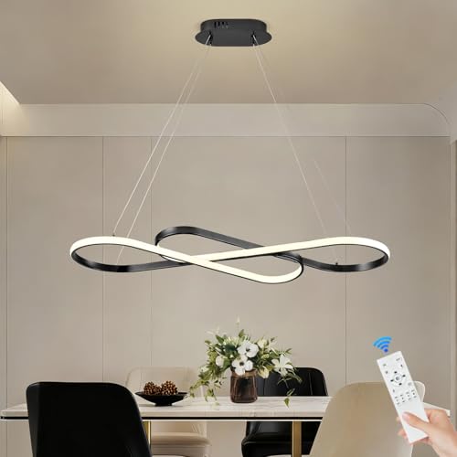 Modern LED Chandelier Black Dimmable LED Pendant Light for Dining Room Light Fixture Over Table Modern Kitchen Island Lighting High Ceiling with Remote for Living Room