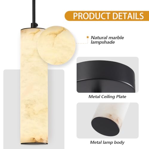 Black Natural Alabaster Long Tube Kitchen Island Pendant Lights (3 Count)