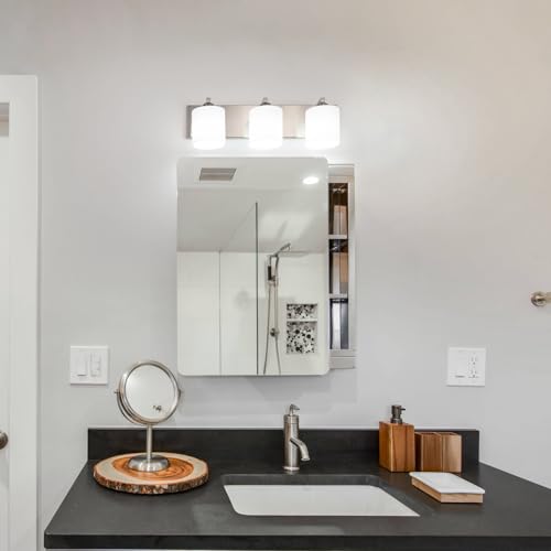 3 Light Brushed Nickel Bathroom Vanity Light with White Glass Shades