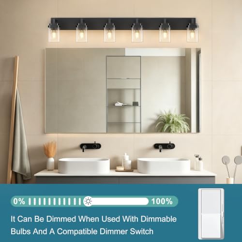 Matte Black Bathroom Light Fixtures (Black / 6-Light)