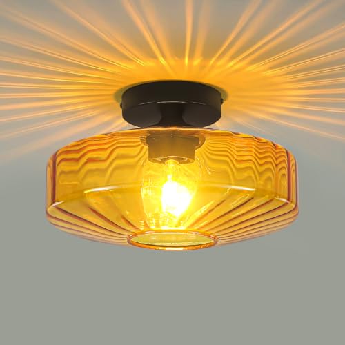 Amber Glass Ceiling Light Mid Century Retro Semi Flush Mount Ceiling Light