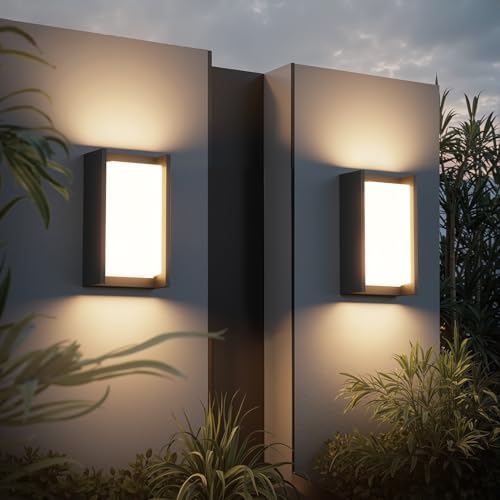 2 Pack Modern Outdoor Wall Light 24W 3000K Exterior Porch Light IP65 Waterproof Aluminum Exterior Lighting for Patio (2 Count)