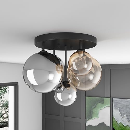 18" 5 Light Black Semi Flush Mount Ceiling Light