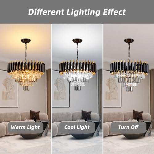 7 Light Modern Crystal Chandelier 20" Dining Room Light Fixtures 4 Tiers Flush Mount Smoke Grey and Gold Chandelier Round Chandeliers for Dining Room Living Room Kitchen Entryway Foyer