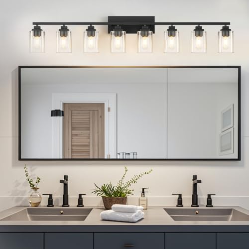 Matte Black Bathroom Light Fixtures (Black-Clear Shade / 8-Light)