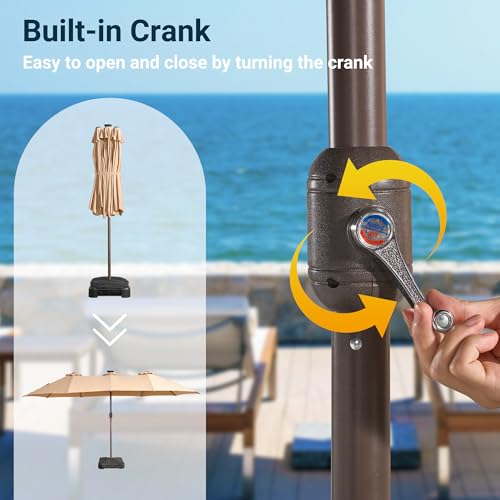 15 Ft Umbrella Outdoor Patio With Solar Lights Base