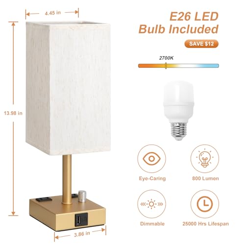 Gold Bedside Table Lamps Set of 2