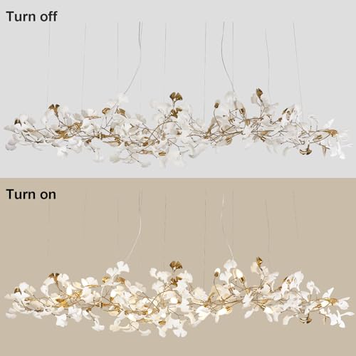 L98 Long Branch Chandelier Ginkgo Leaf Chandeliers Large Modern Brass Chandelier Light Fixtures for Dining Room