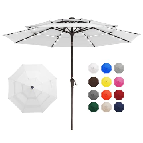 9 ft 3 Tier Outdoor LED Lighted Patio Umbrella w