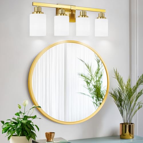 4 Light Gold Vanity Light Modern Bathroom Light Over Mirror 24in