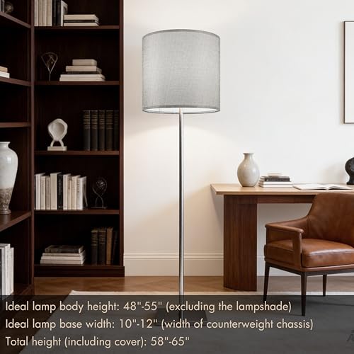 Large Tall Drum Lamp Shade Set of 2 Cement Grey Linen Lampshades for Floor Lamps and Table Lamps 14 x 14 x 15 Inch