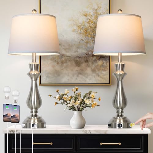 Modern Silver Table Lamps Set of 2 for Living Room (2 Count)