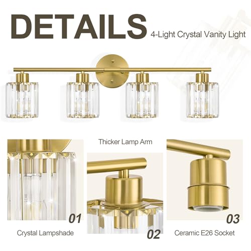 Modern Gold Crystal Bathroom Light Fixtures