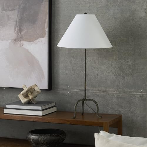 Home 28" Black Wrought Iron Heritage Metal Slim Tripod Table Lamp for Living Room