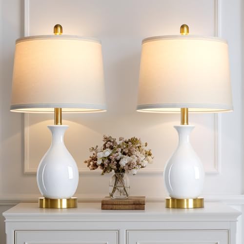 24" White Ceramic Table Lamps Set of 2 for Bedroom (2 Count)