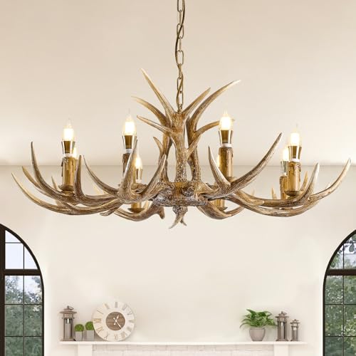 8 Light Resin Faux Horn Antler Chandelier