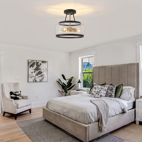 Black and Brushed Gold Close to Ceiling Light Fixtures Modern Light Fixture
