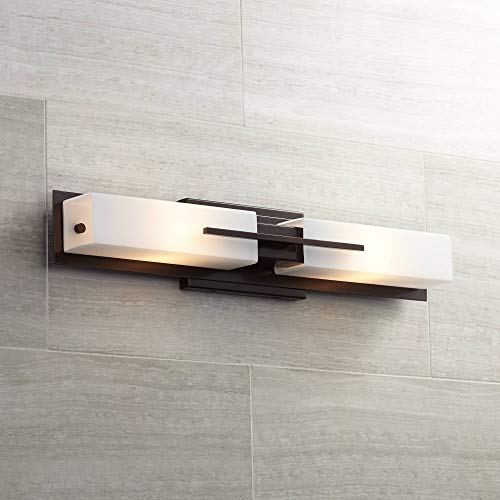 Midtown 23 1 2" White Glass Bronze Bath Bar Modern Wall Light Fixture