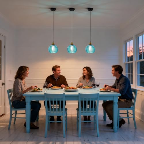 Vintage Blue Glass Pendant Lights for Kitchen Island E26 Base