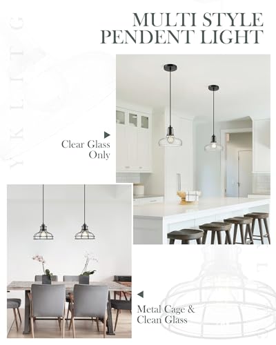 8.7" Industrial Pendant Lights with Glass Shade & Metal Cage