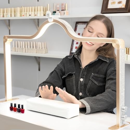 Nail Light for Desk Half Moon Light for Nail Desk 34Inch Foldable LED Table Lamp Manicure for Table Adjustable Dimmable Half Moon Lamp for Lash Beauty Tattoos Crafts Gold