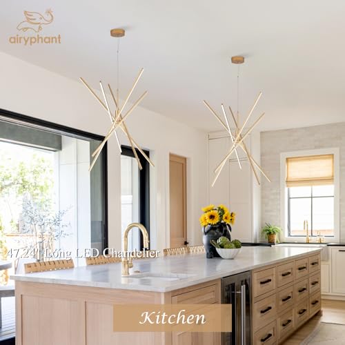 Big Gold Chandelier for Foyer Living Room 48 Inches High Ceiling Chandeliers Modern Remote Control Sputnik Chandelier for Large Living Room Dining Room Foyer