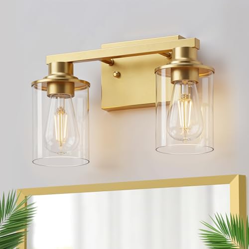 2 Light Gold Bathroom Light Fixture Wall Sconce