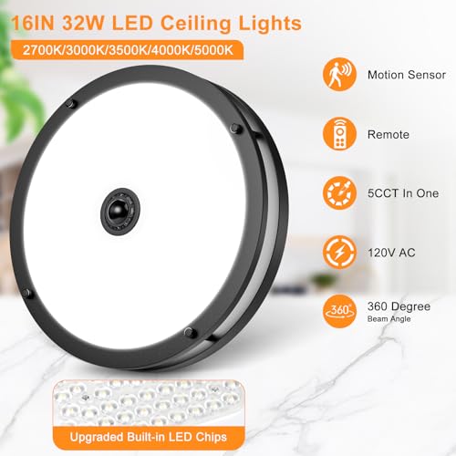 2 Pack 16IN LED Motion Sensor Outdoor Ceiling Light with Remote (2 Count)