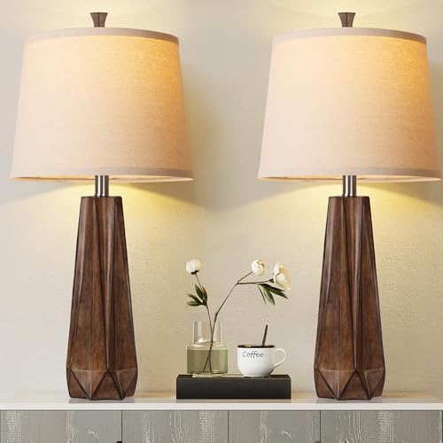 27" Wood Grain Resin Table Lamp Set of 2 (2 Count)