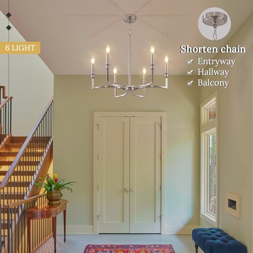 6 Light Candelabra Chandelier Dining Room Nickel Chandeliers 26in