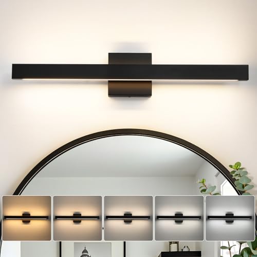 24 Inch Modern Vanity Light Black Bathroom Lighting Fixture with Up & Down Lighting 5CCT Dimmable LED Vanity Light Bar Over Mirror for Bathroom Bedroom Restroom