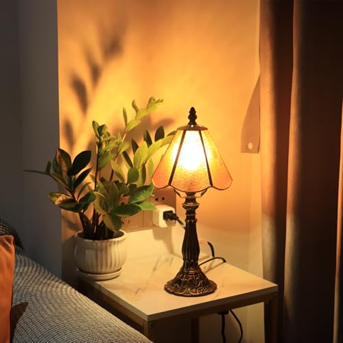 Tiffany Style Table Lamp Orange Diamond Stained Glass Lamp 14 Inch