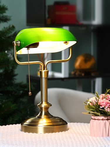 Traditional Banker's Desk Lamp with Glass Shade