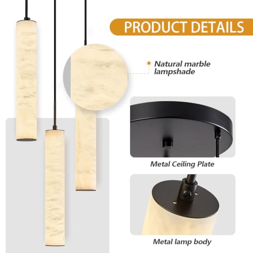 Black Natural Alabaster Long Tube Kitchen Island Pendant Lights