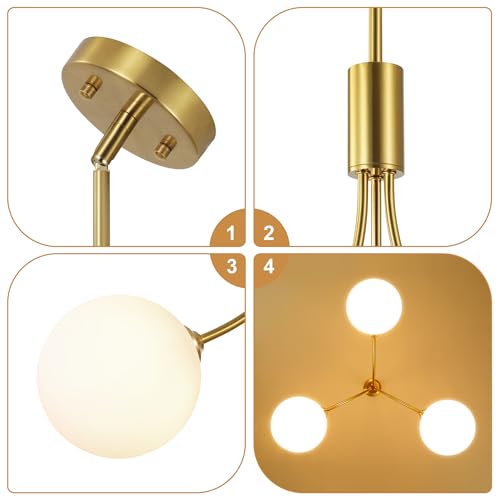 3 Light Gold Sputnik Chandeliers for Dining Room Light Fixture