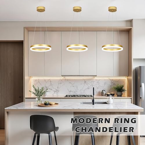 12" Gold Led Ring Chandelier Ring Modern Led Chandelier 3 Pack Modern Pendant Lights Led Pendant Lights Adjustable Height Light Contemporary Light Fixture for Kitchen Island Dining Room