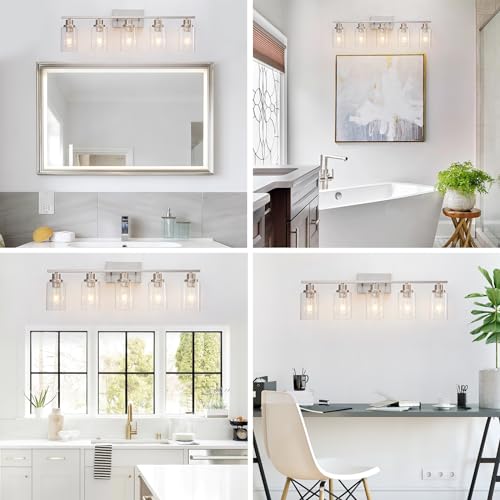 5 Light Bathroom Light Fixtures Brushed Nickel Vanity Light Over Mirror Modern Farmhouse Wall Lighting Sconces Wall Lamp for Bathroom
