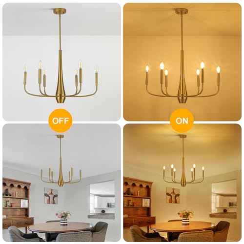 Gold Chandelier Light Fixture, 6-Light Modern Farmhouse Kitchen Chandeliers Over Table Hanging, Industrial Metal Chandeliers for Dining Room Entryway Bedroom Living Room Foyer Hallway