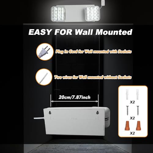 Plug in Emergency Lights for Business Home Power Failure 4Hours 300lm LED Commercial Emergency Light Fixtures with Battery Backup Rechargeable Adjustable Two Heads AC85