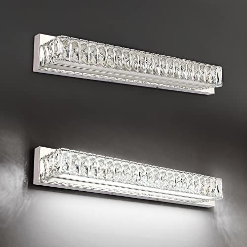 Modern Bathroom Light Fixtures Over Mirror 30 inch Crystal Chrome LED Vanity Light Bar White Light 6000K