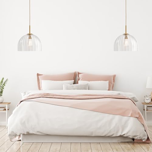Clear Ribbed Glass Pendant Light Kitchen Island 11.8Inch Brass Hanging Lamp