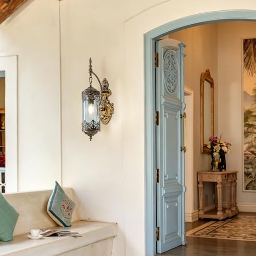 Antique Gothic Blue Glass Wall Sconce for Bedroom